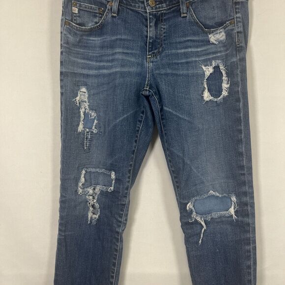 AG Adriano Goldschmied Jeans Stilt Roll-Up Cigarette Leg Distressed Blue - Picture 3 of 11